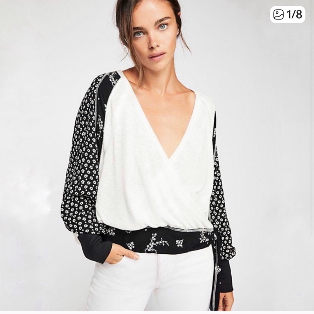 FREE PEOPLE Auxton Thermal Wrap Tie Floral Blouse! Size S